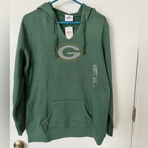 Majestic Packers hooded sweatshirt. Sz L. Purchased at Lambeau Stadium. NWT